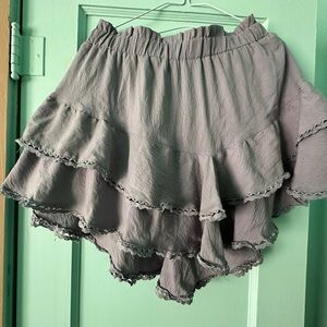 Tiered Ruffle Mini Skirt - Dusty Grey Blue